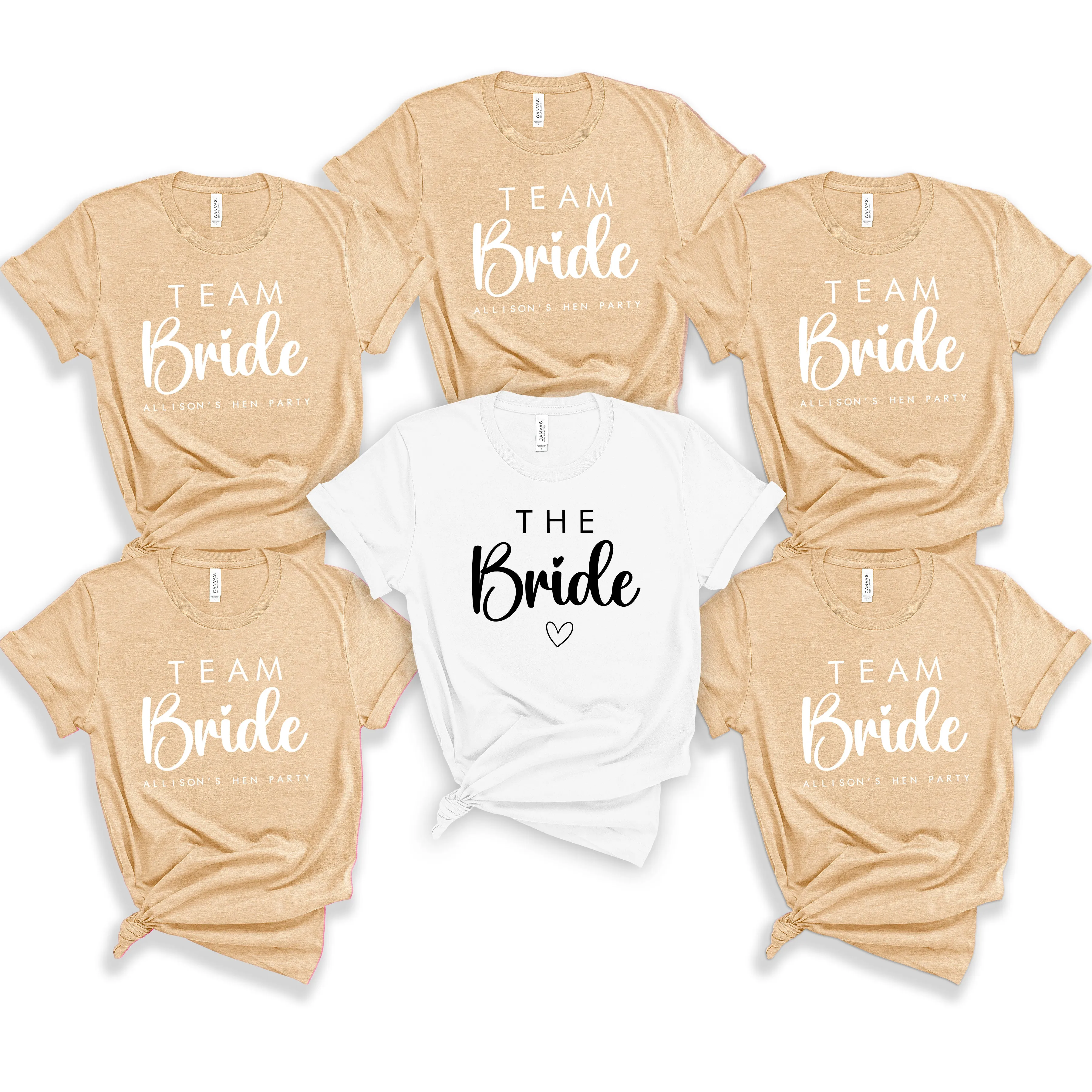 Cute Personalised Hen Party Bride Squad TShirts, Neutral and Beige Bachelorette Tops