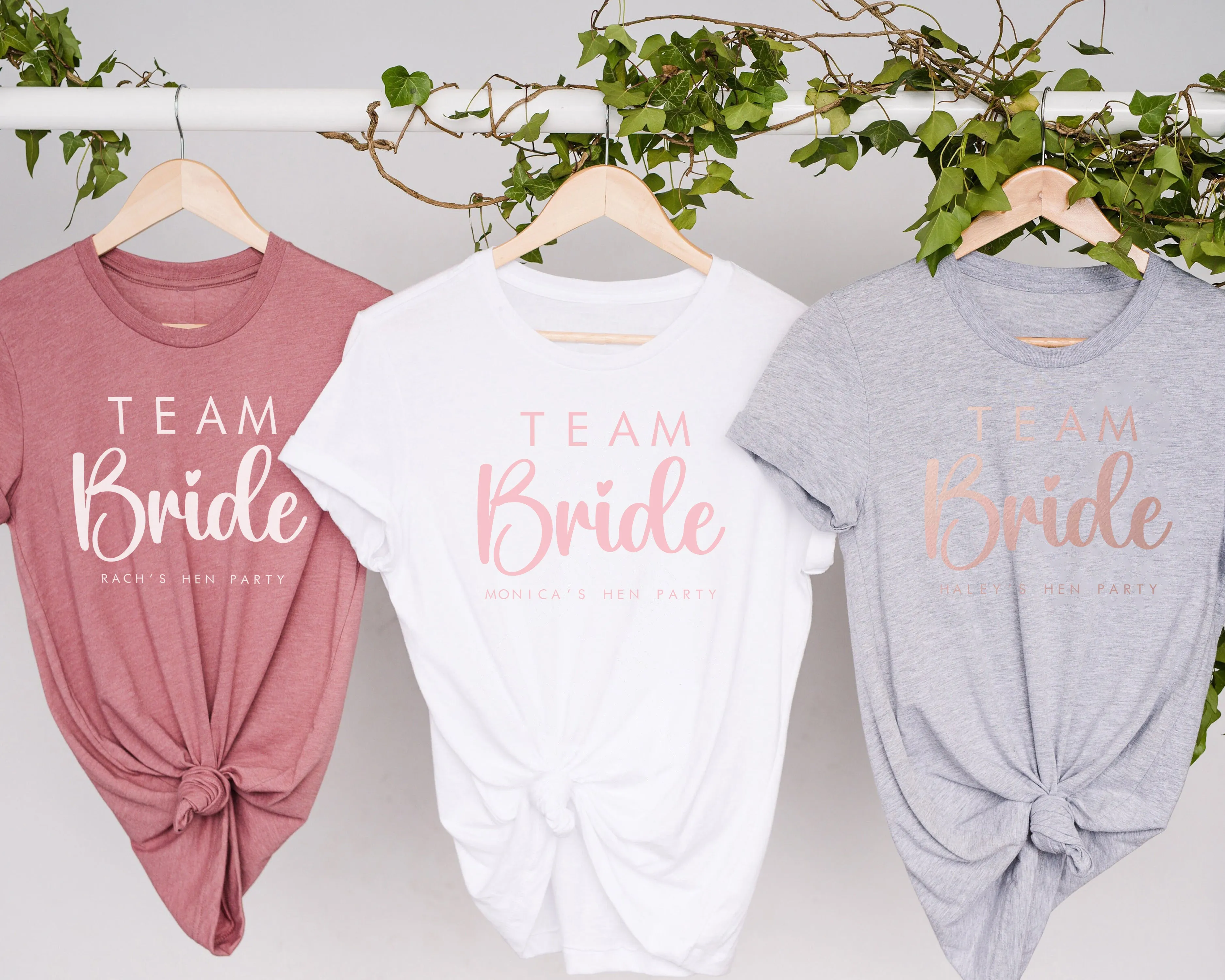 Cute Personalised Hen Party Bride Squad TShirts, Neutral and Beige Bachelorette Tops
