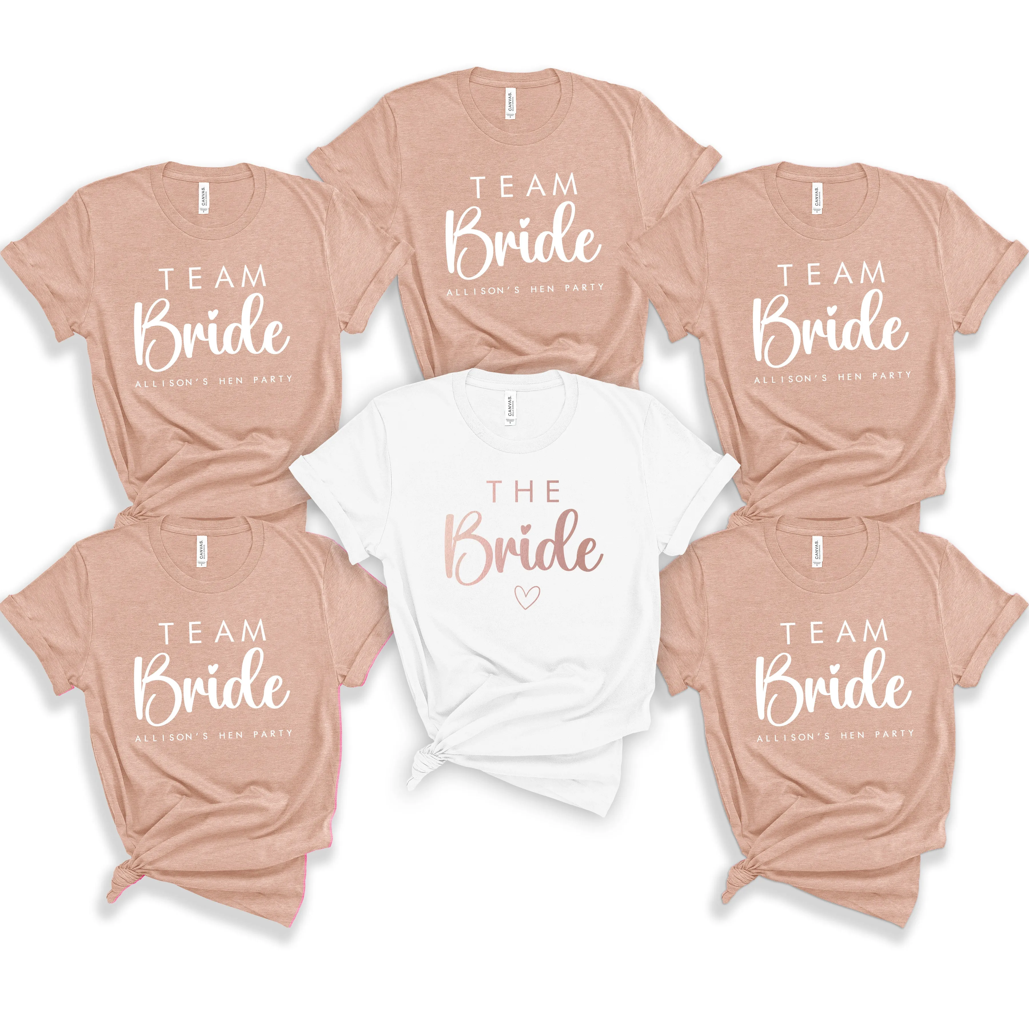 Cute Personalised Hen Party Bride Squad TShirts, Neutral and Beige Bachelorette Tops