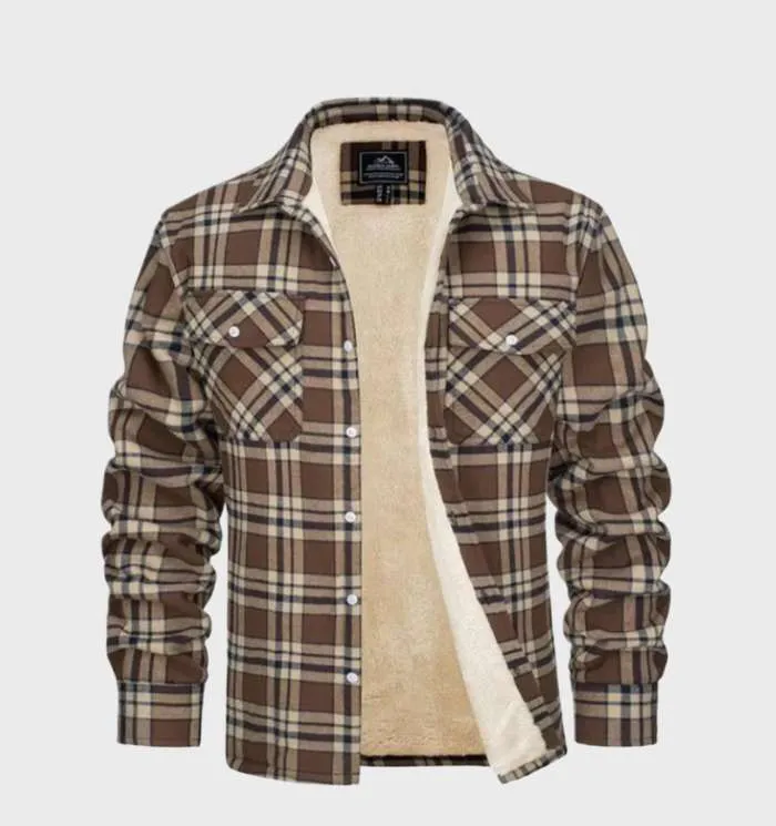 Danny - Elegant Men's Flannel Jacket in Vintage Style with Fleece Lining and Button Closure.