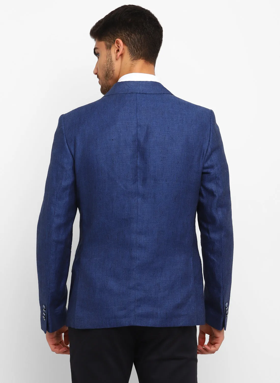 Dark Blue Linen Notch Collar Jacket