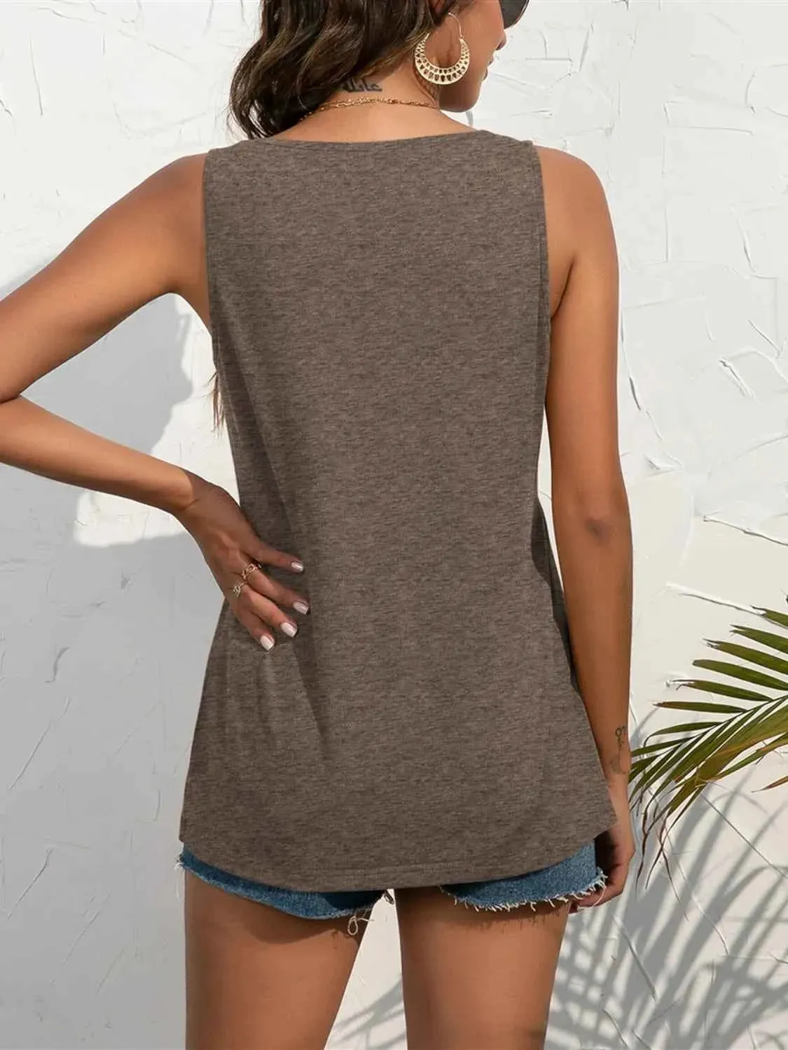 Decorative Button Tank Top with Wide Strap Design