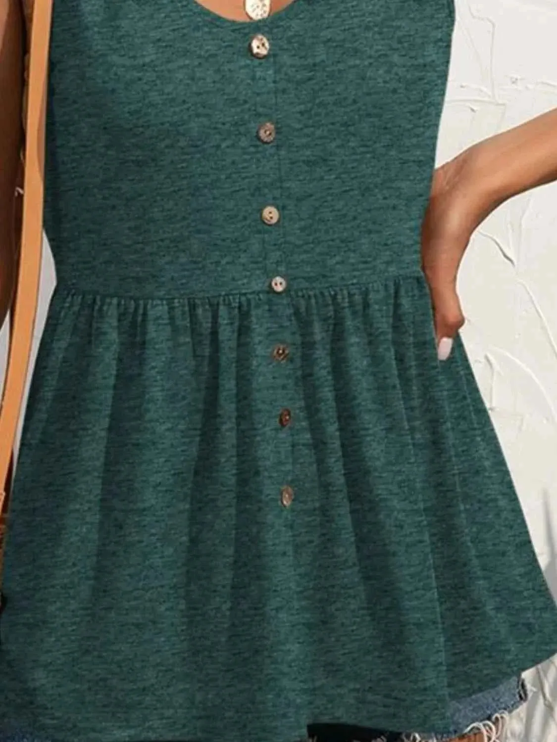 Decorative Button Tank Top with Wide Strap Design
