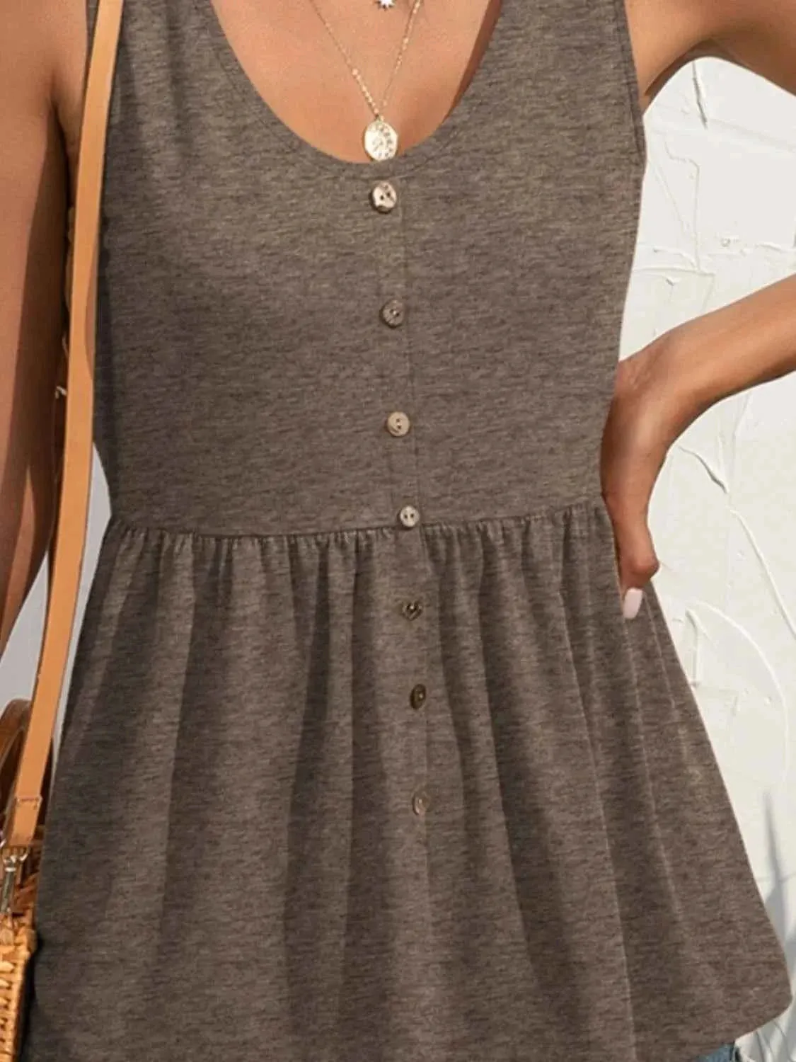 Decorative Button Tank Top with Wide Strap Design