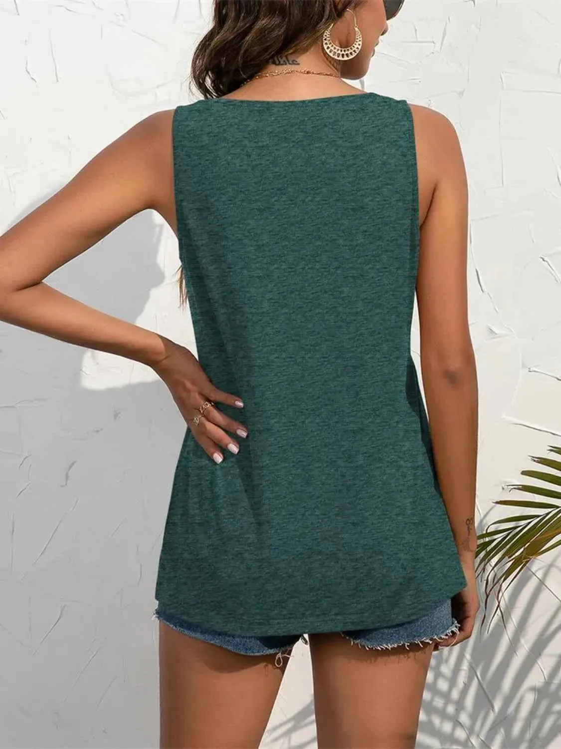 Decorative Button Tank Top with Wide Strap Design