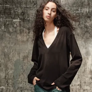 Deep V-Neck Long-Sleeve Top