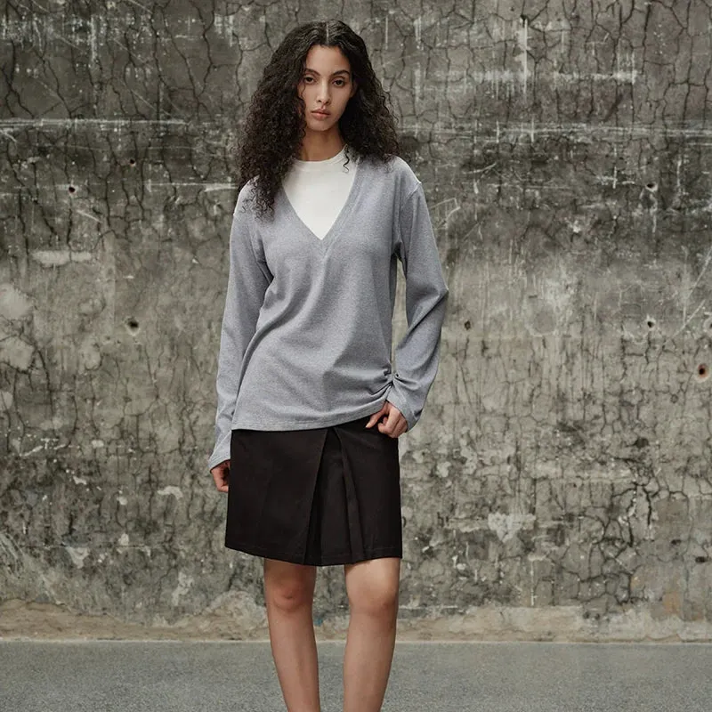 Deep V-Neck Long-Sleeve Top