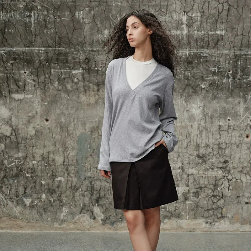 Deep V-Neck Long-Sleeve Top