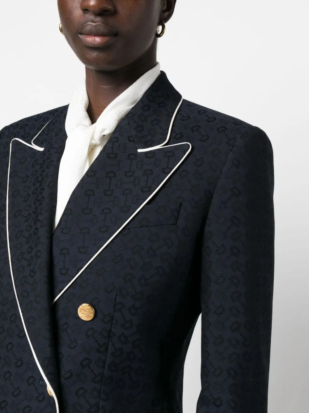 Double-Breasted Horsebit Cotton Jacquard Jacket