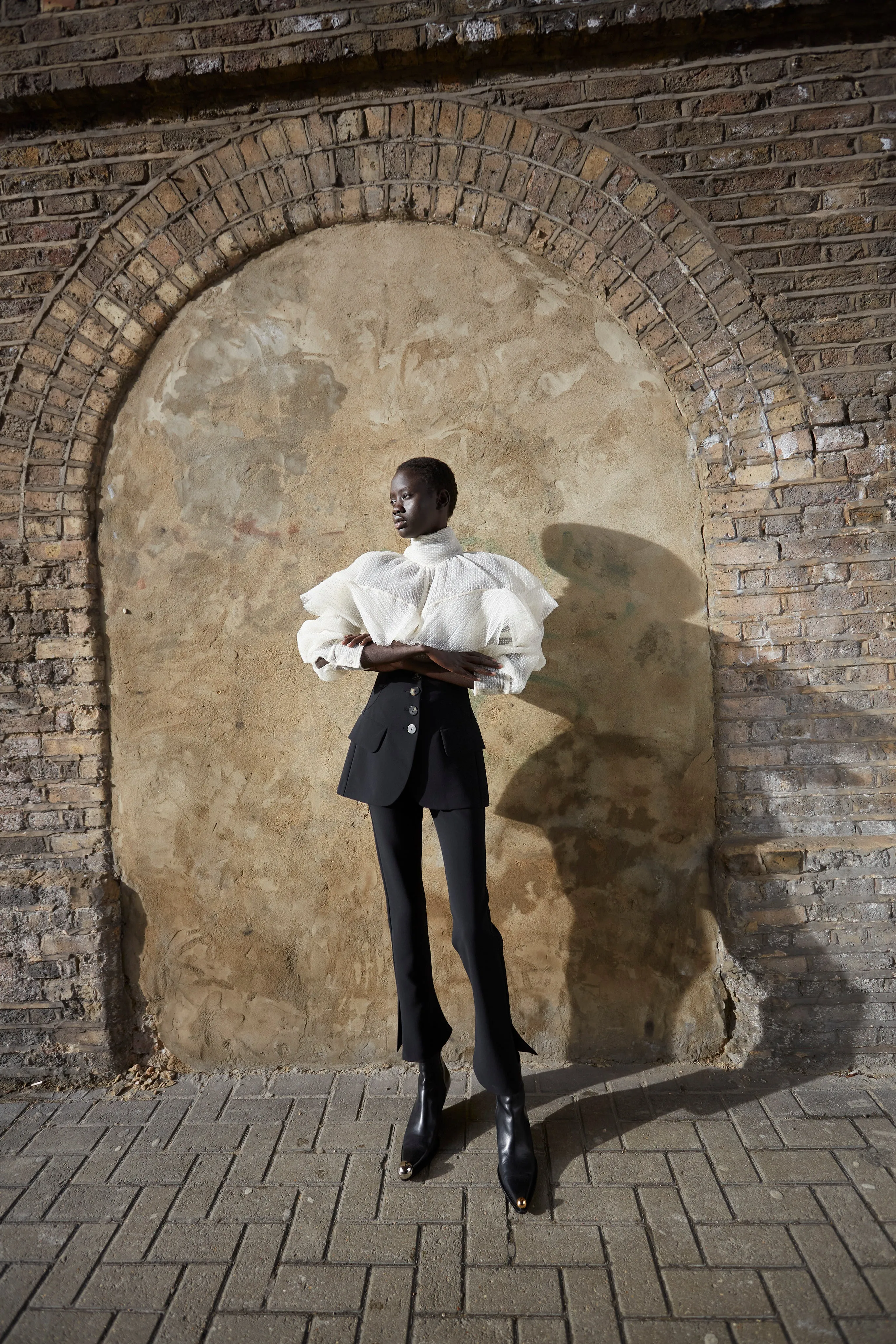 Double Layered Tulle Top With Chest Frill Detail Ivory
