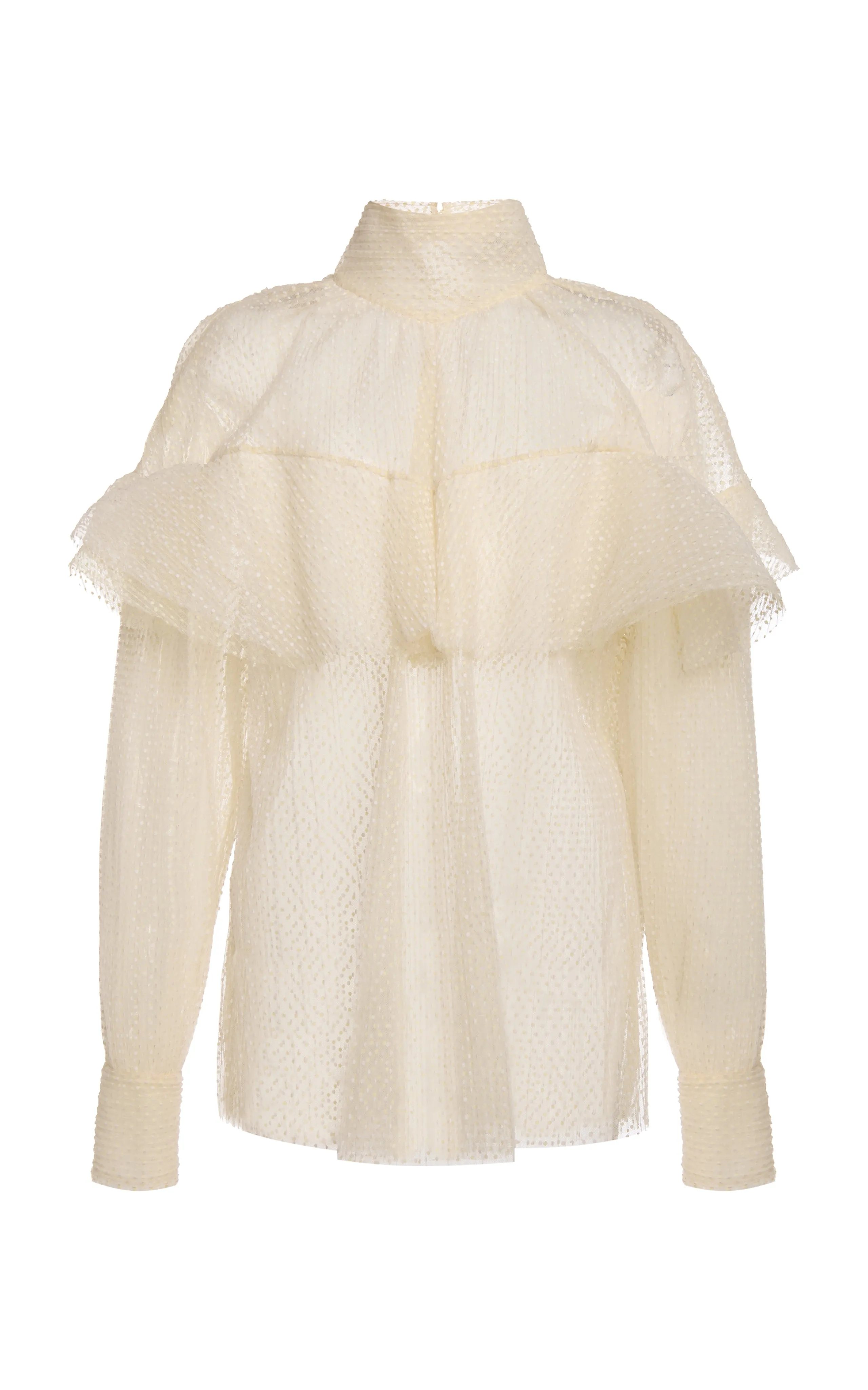 Double Layered Tulle Top With Chest Frill Detail Ivory