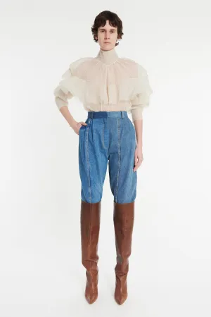 Double Layered Tulle Top With Chest Frill Detail Ivory