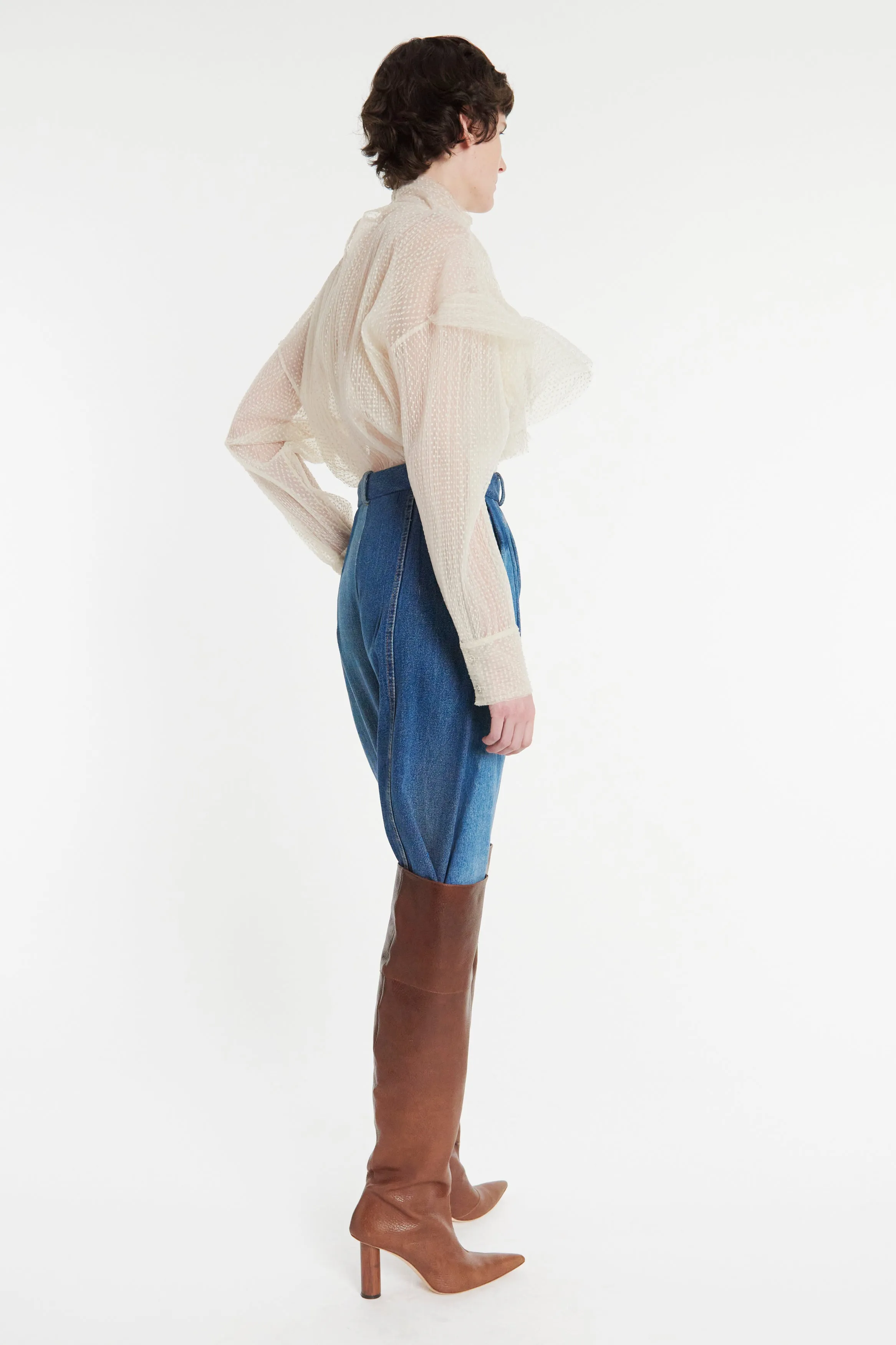 Double Layered Tulle Top With Chest Frill Detail Ivory