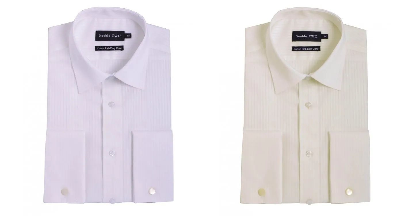 DOUBLE TWO COTTON RICH EASY CARE SATIN STRIPED FORMAL SHIRT IN COLLAR SIZE 18" TO 23", 2 OPTIONS