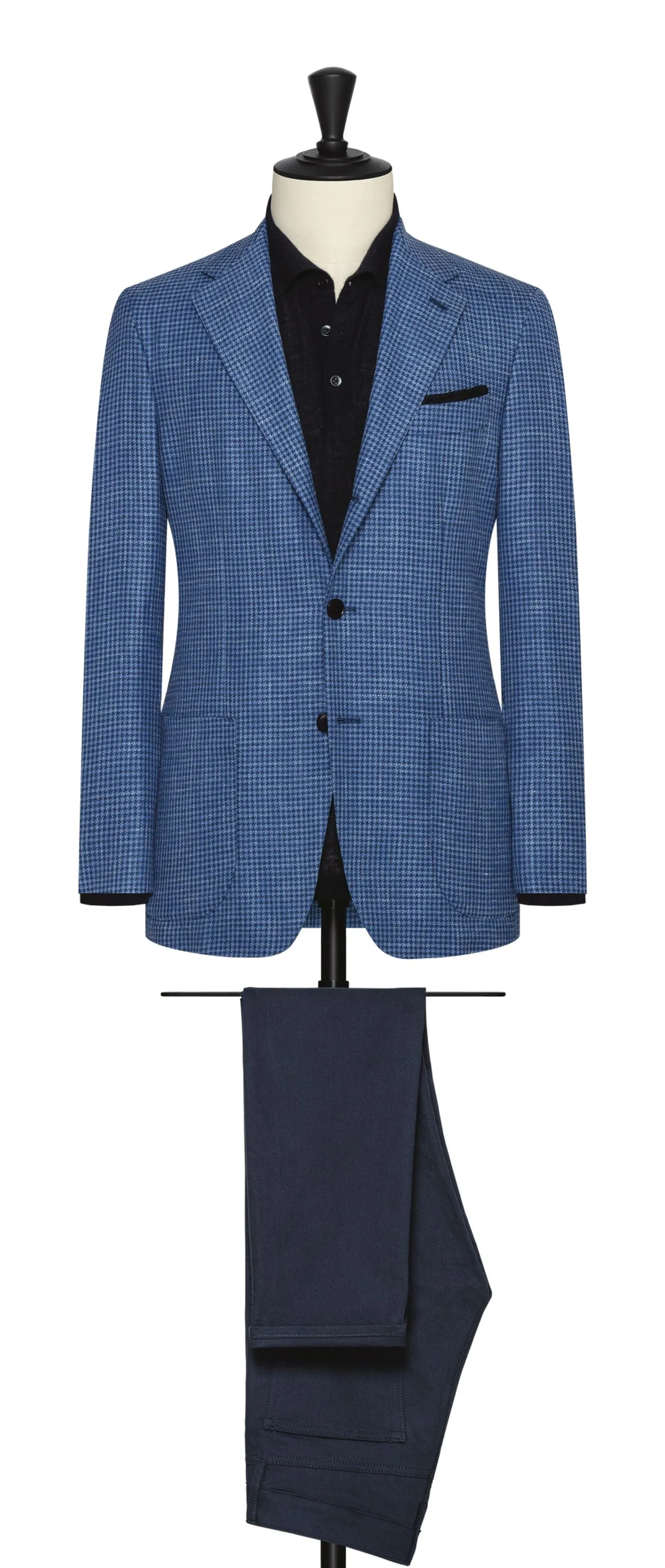 Drago Mixed Blue Wool, Silk & Linen Houndstooth