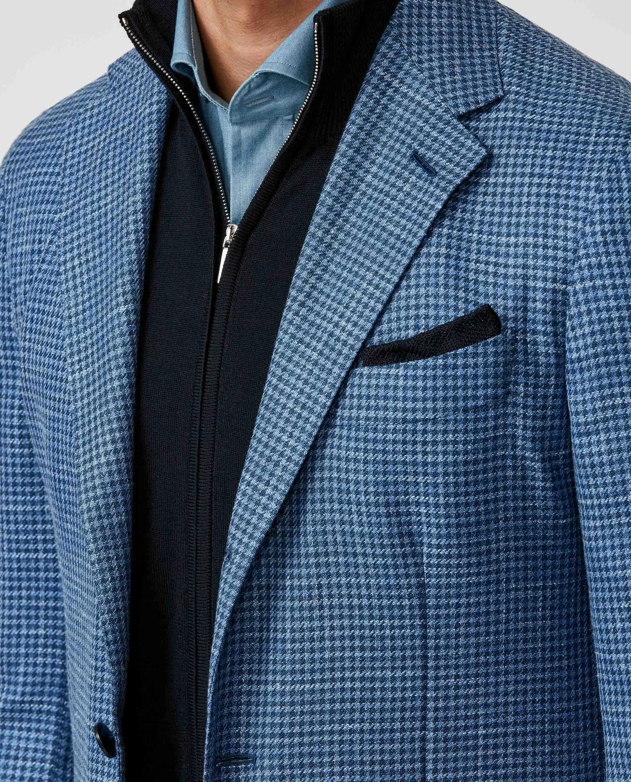 Drago Mixed Blue Wool, Silk & Linen Houndstooth