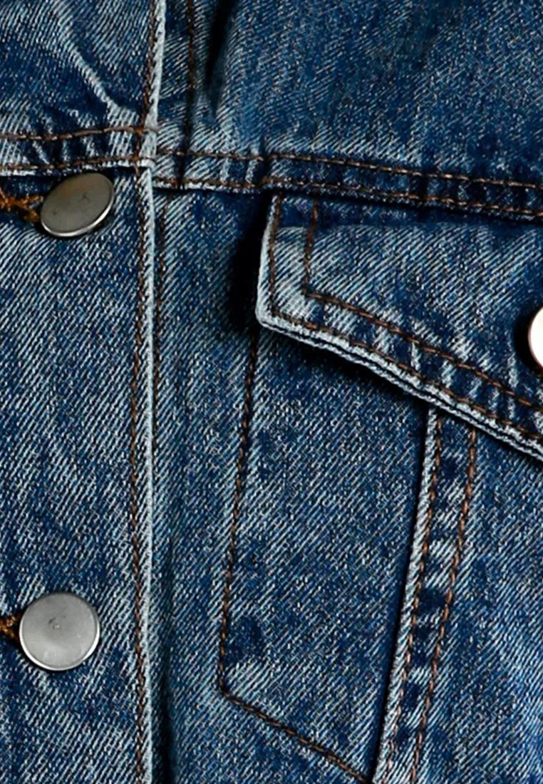 Drop Shoulder Sleeves Cropped Denim Vest