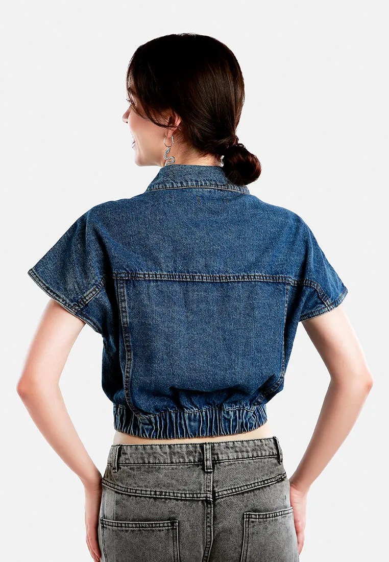 Drop Shoulder Sleeves Cropped Denim Vest