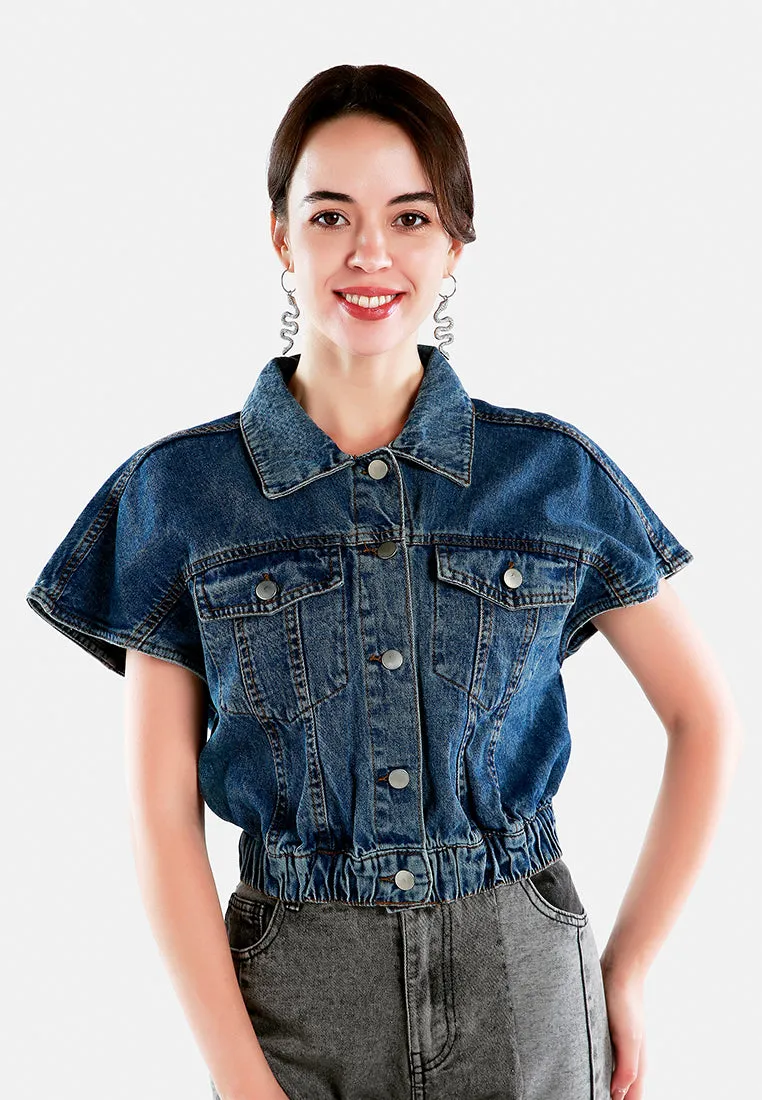 Drop Shoulder Sleeves Cropped Denim Vest