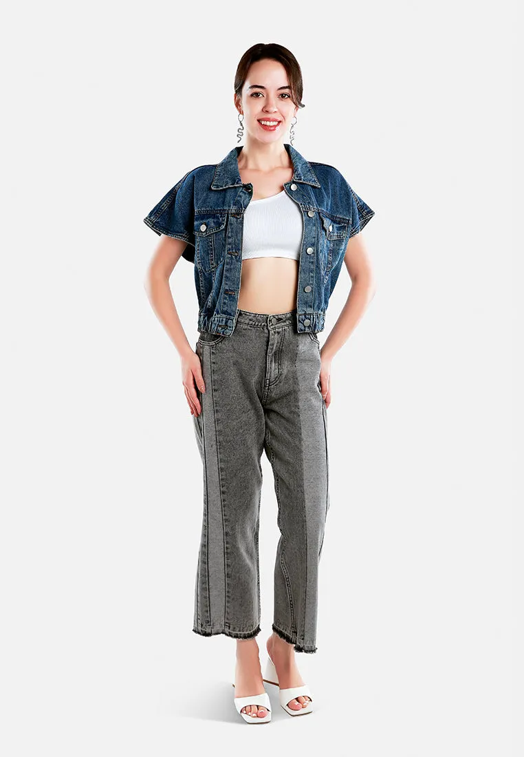 Drop Shoulder Sleeves Cropped Denim Vest