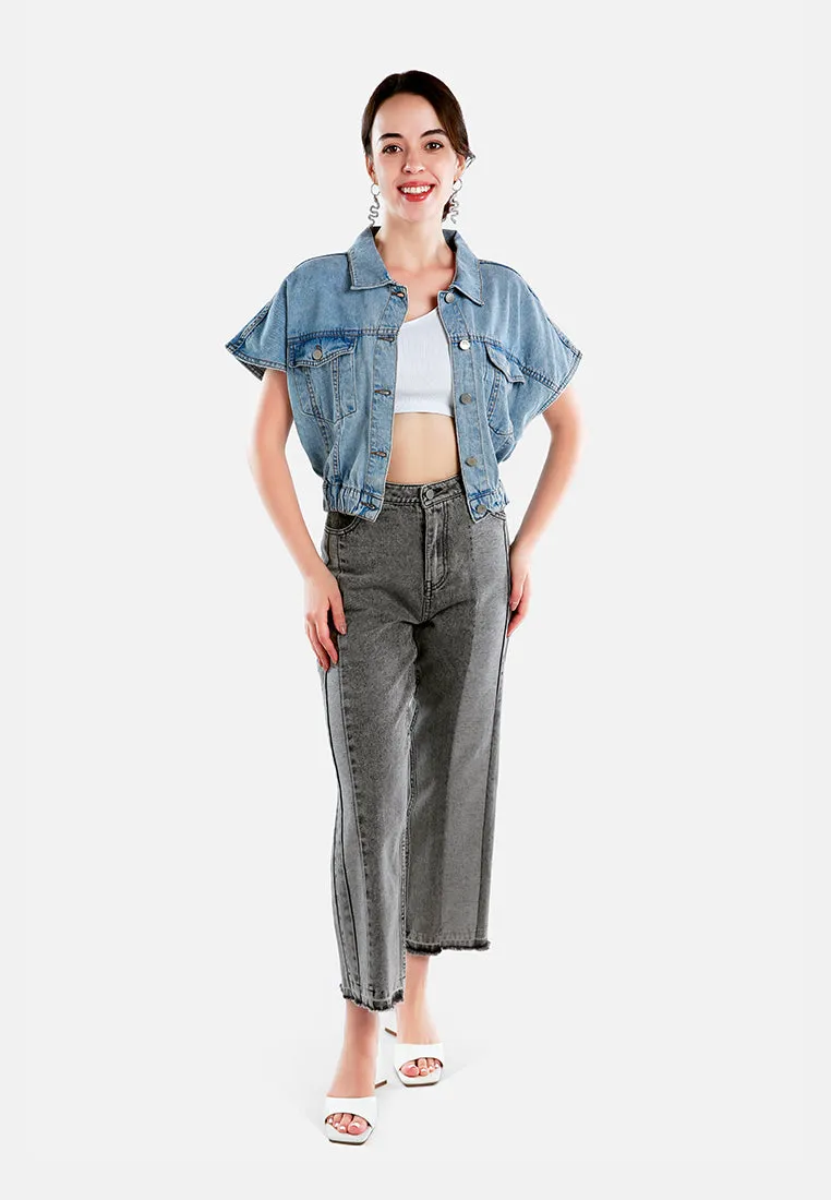 Drop Shoulder Sleeves Cropped Denim Vest
