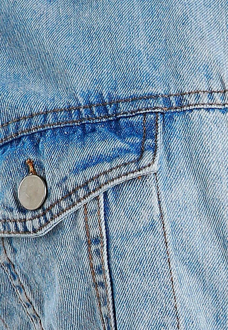 Drop Shoulder Sleeves Cropped Denim Vest