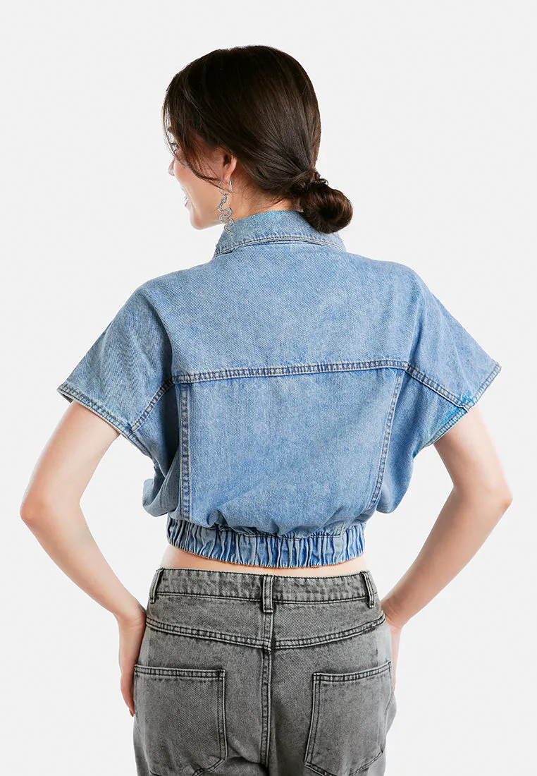 Drop Shoulder Sleeves Cropped Denim Vest