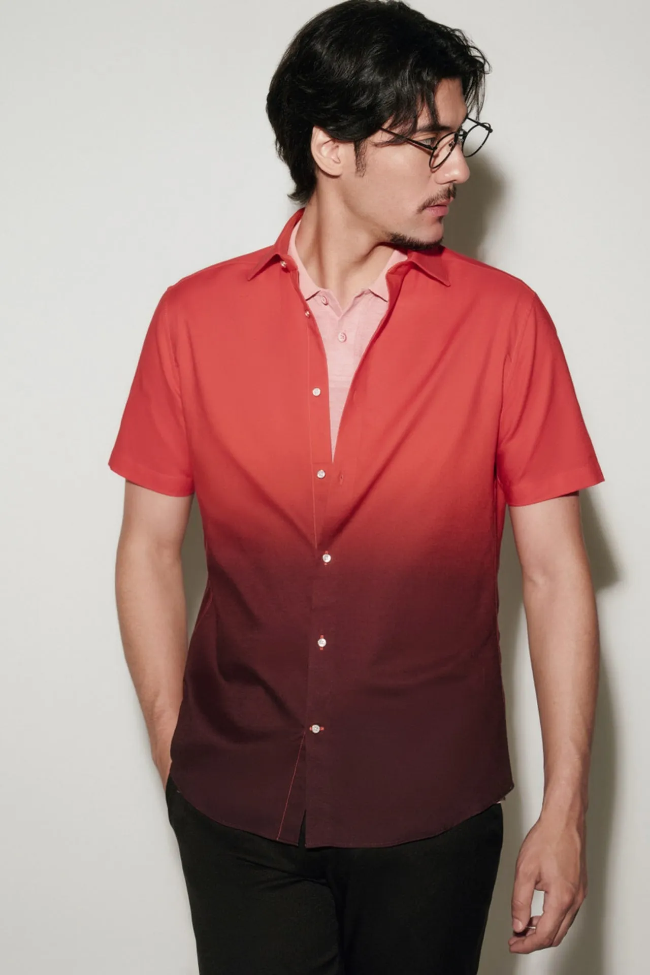 Easy Care Gradient Cotton Oxford Smart Fit Short Sleeve Casual Shirt