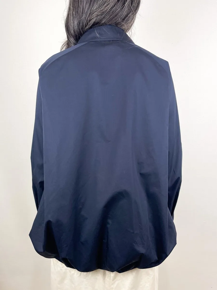 Eco Poplin Bubble Hem Shirt Jacket in Dark Navy