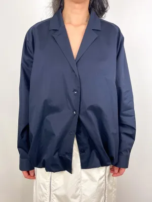 Eco Poplin Bubble Hem Shirt Jacket in Dark Navy