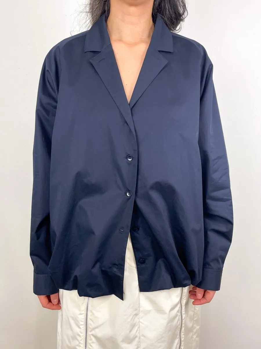 Eco Poplin Bubble Hem Shirt Jacket in Dark Navy