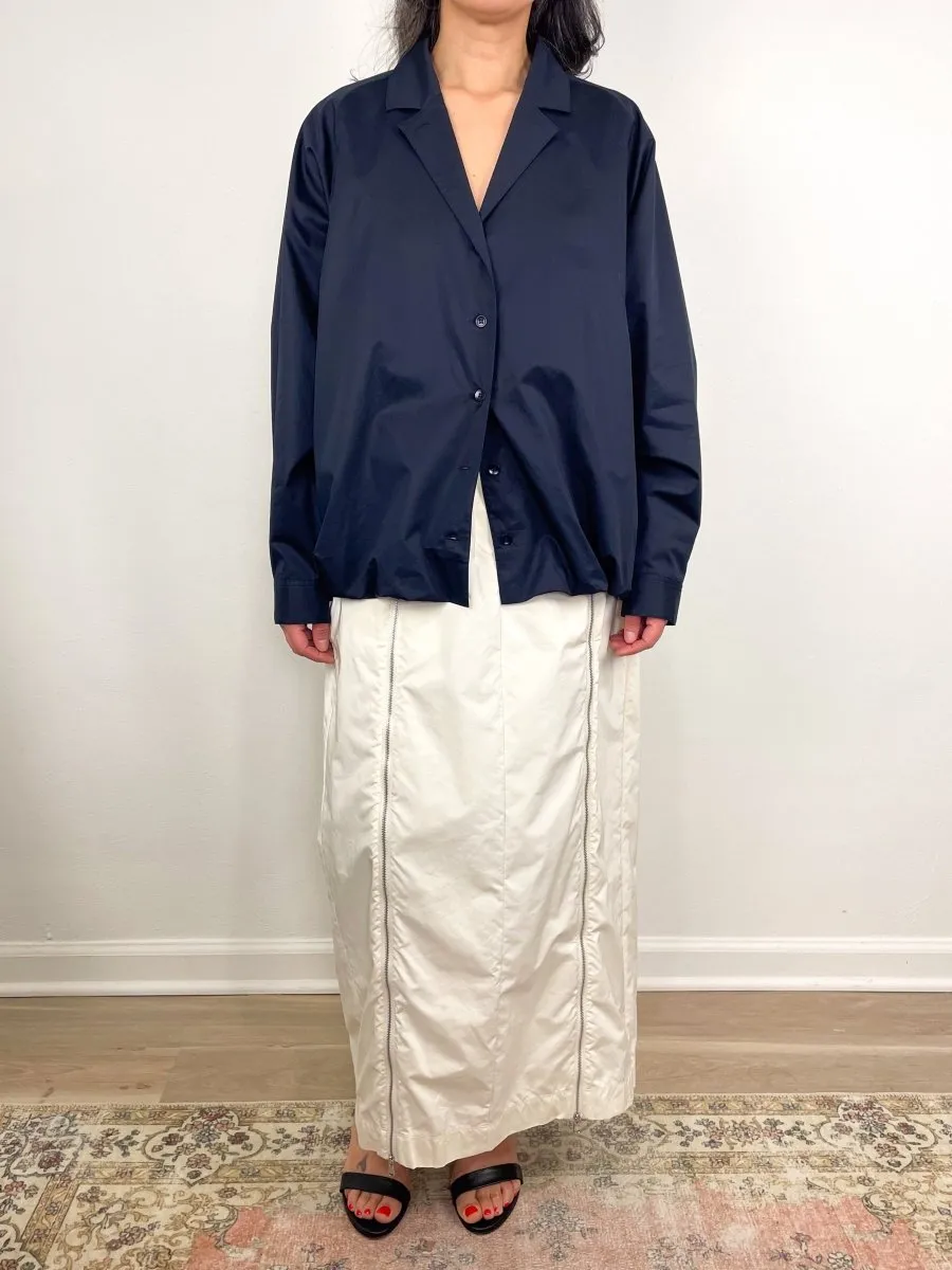Eco Poplin Bubble Hem Shirt Jacket in Dark Navy