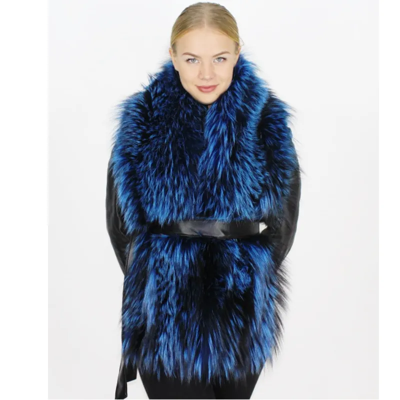 Electric Blue colored silver fox stole/scarf