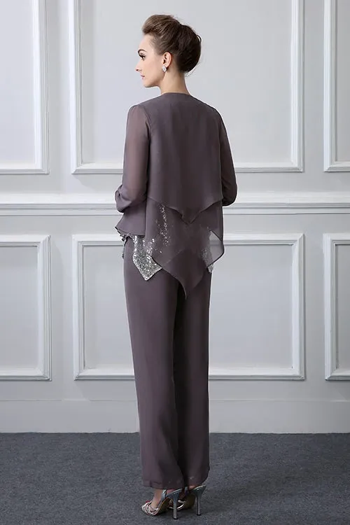 elegant Casual Vintage Long Sleeves Jewel Mother's suit