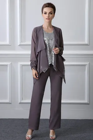 elegant Casual Vintage Long Sleeves Jewel Mother's suit