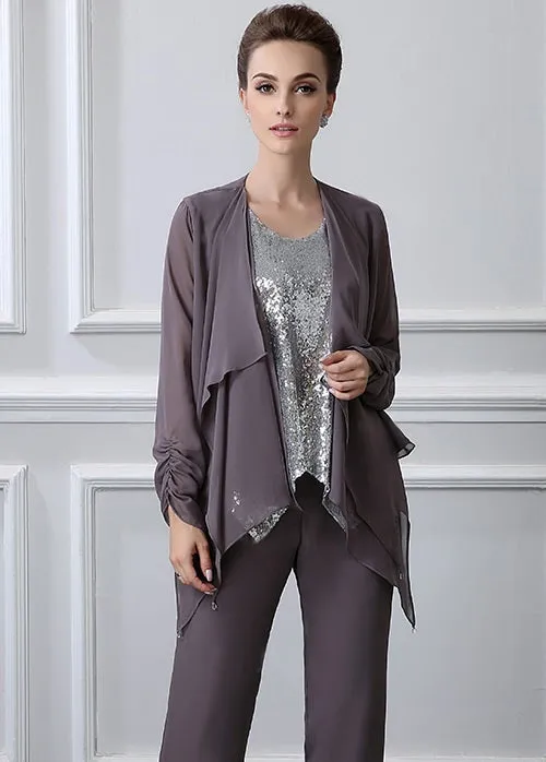 elegant Casual Vintage Long Sleeves Jewel Mother's suit