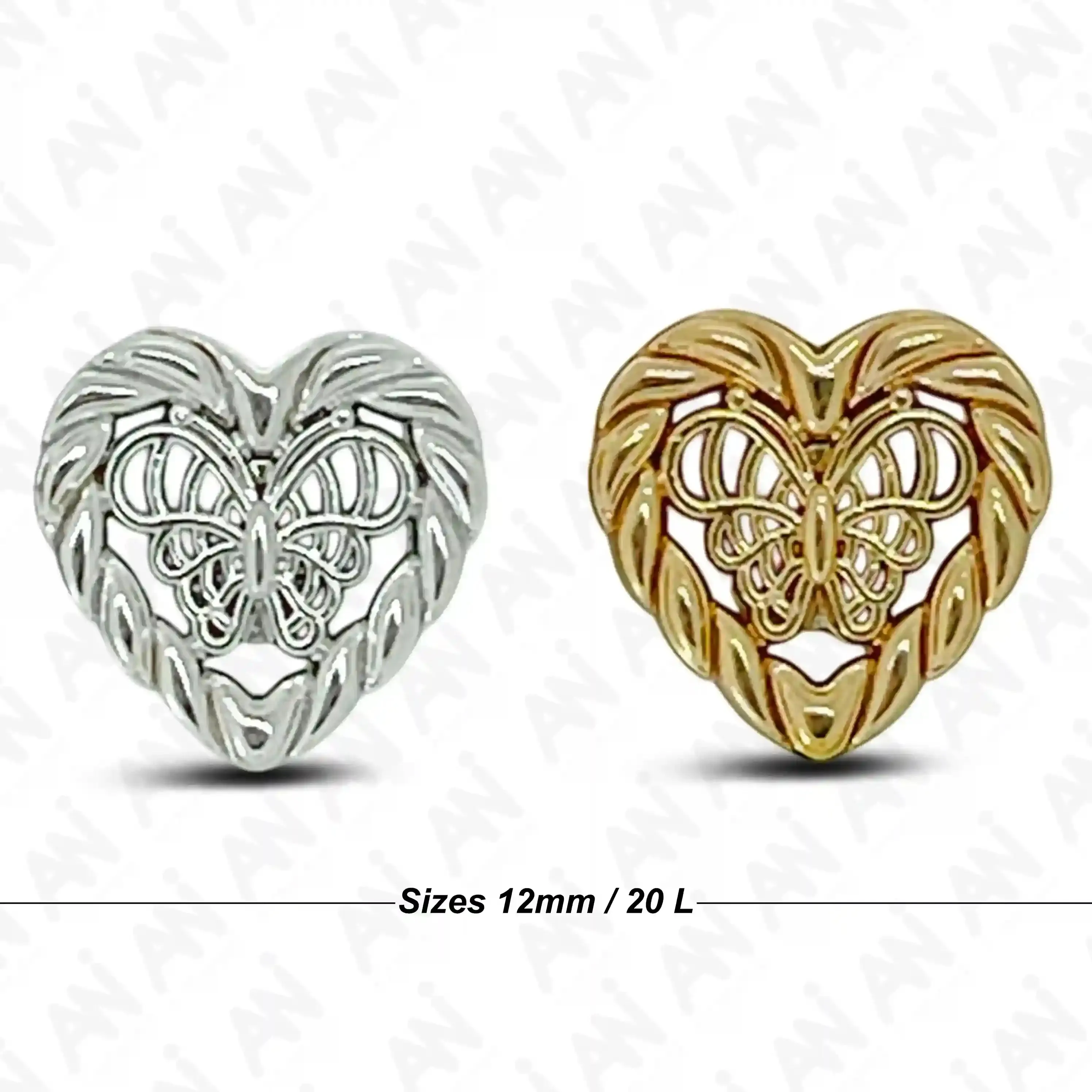 Elegant Heart Shape Metal Shirt Buttons