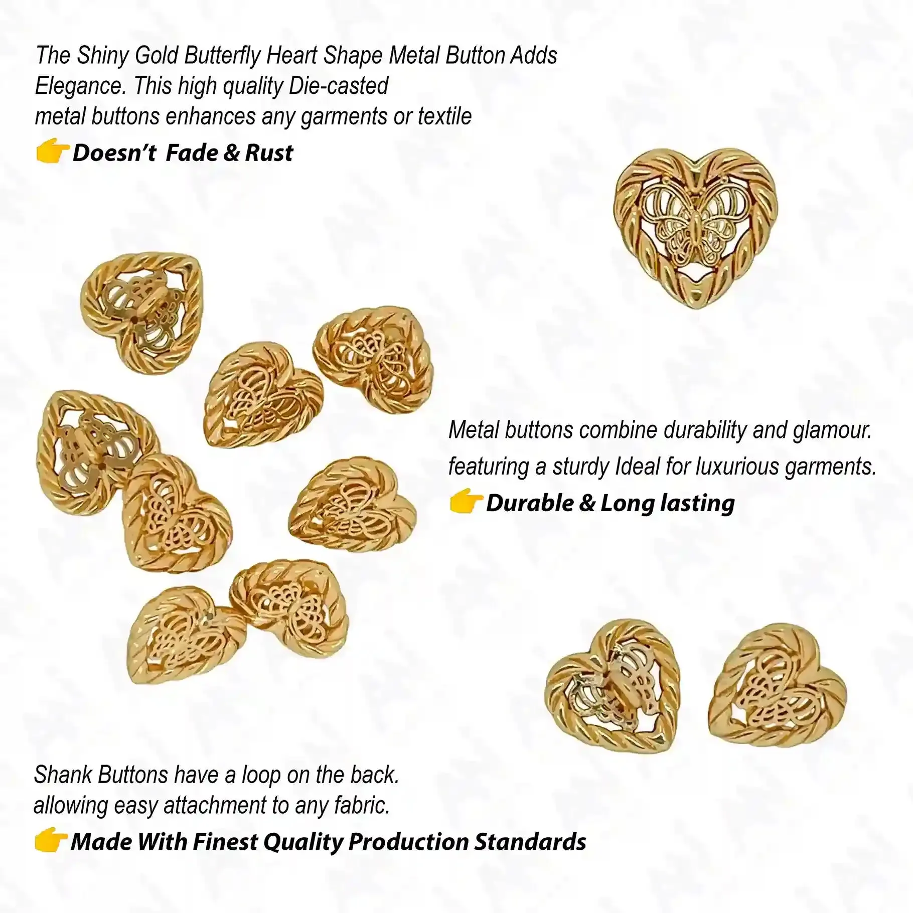 Elegant Heart Shape Metal Shirt Buttons