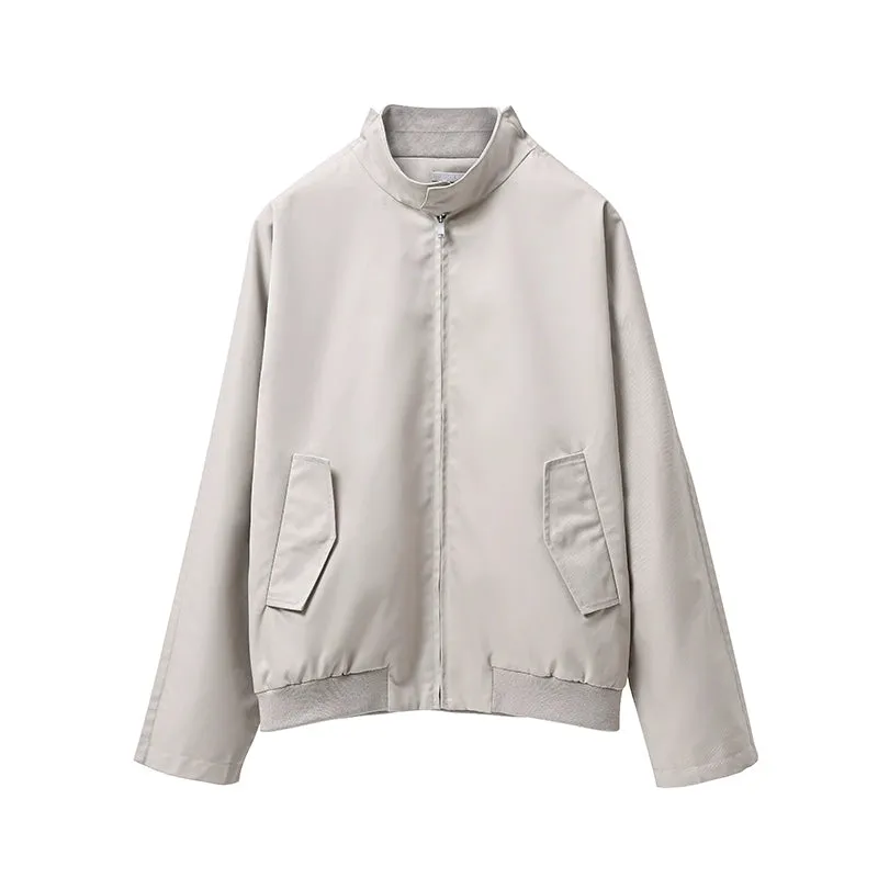 Elegant High Collar Zip-Up Jacket
