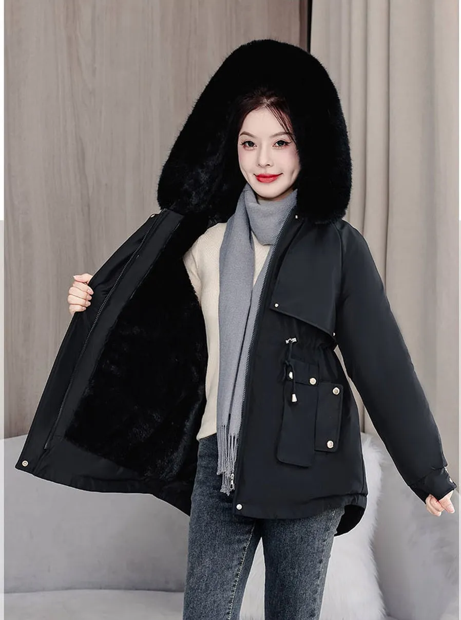 Elegant Hip-Length Fleece-Lined Parka for Winter