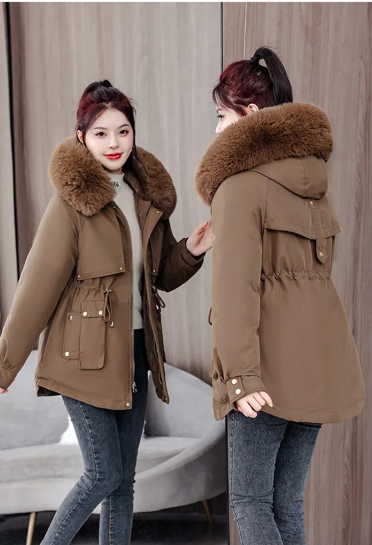 Elegant Hip-Length Fleece-Lined Parka for Winter