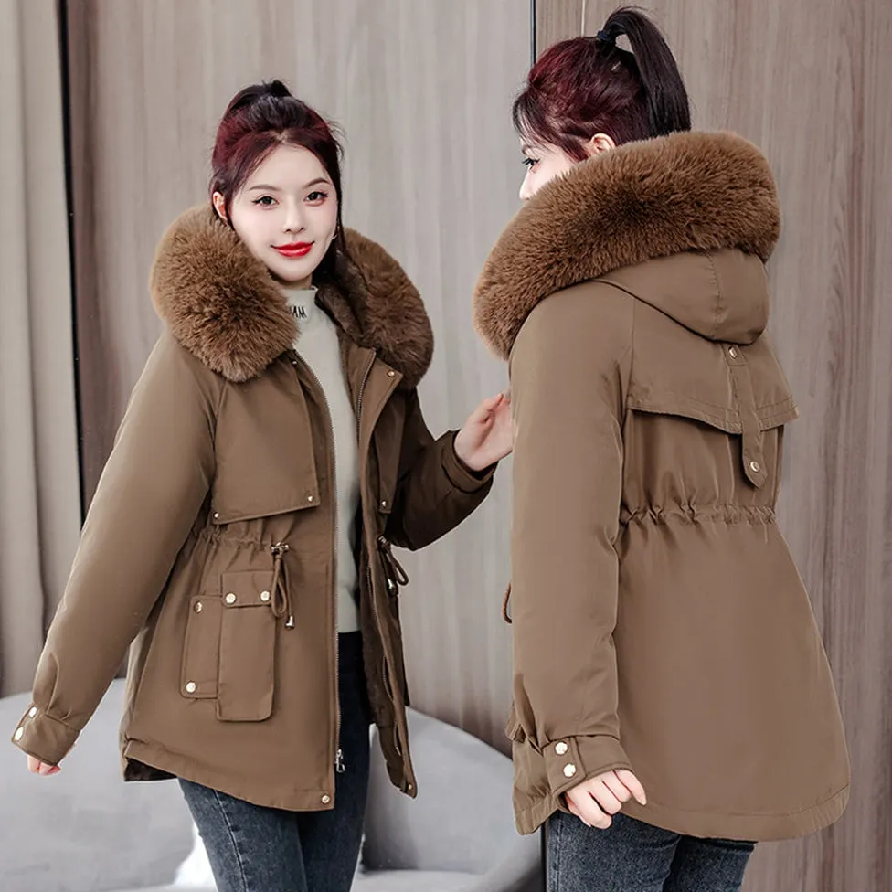 Elegant Hip-Length Fleece-Lined Parka for Winter