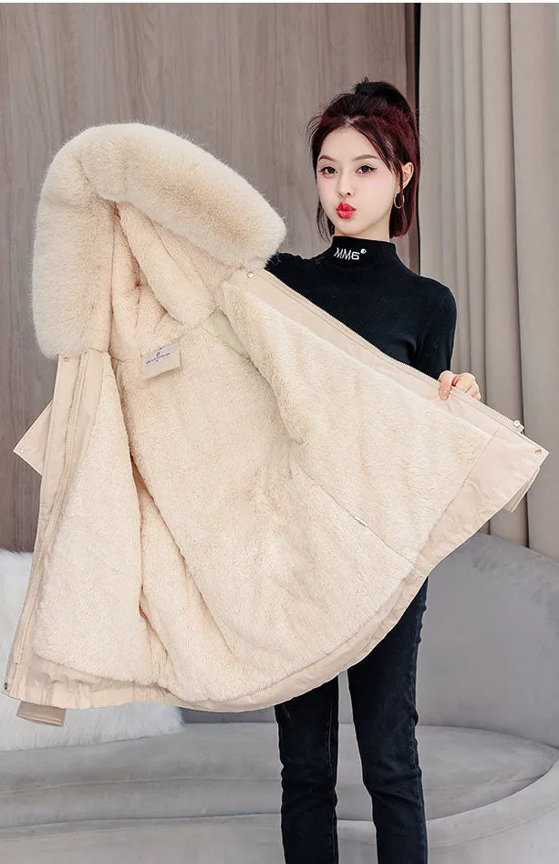 Elegant Hip-Length Fleece-Lined Parka for Winter
