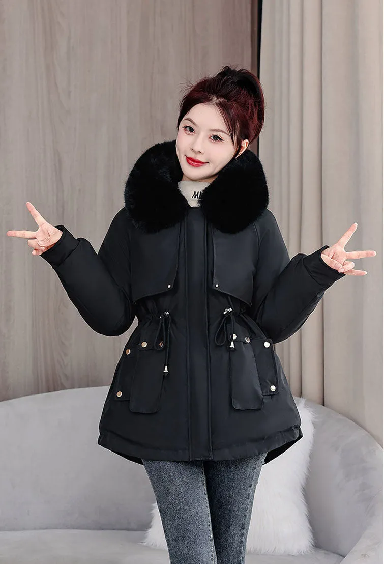 Elegant Hip-Length Fleece-Lined Parka for Winter