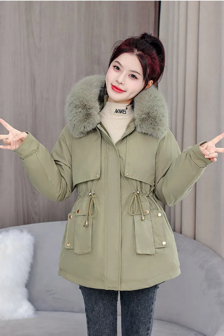 Elegant Hip-Length Fleece-Lined Parka for Winter