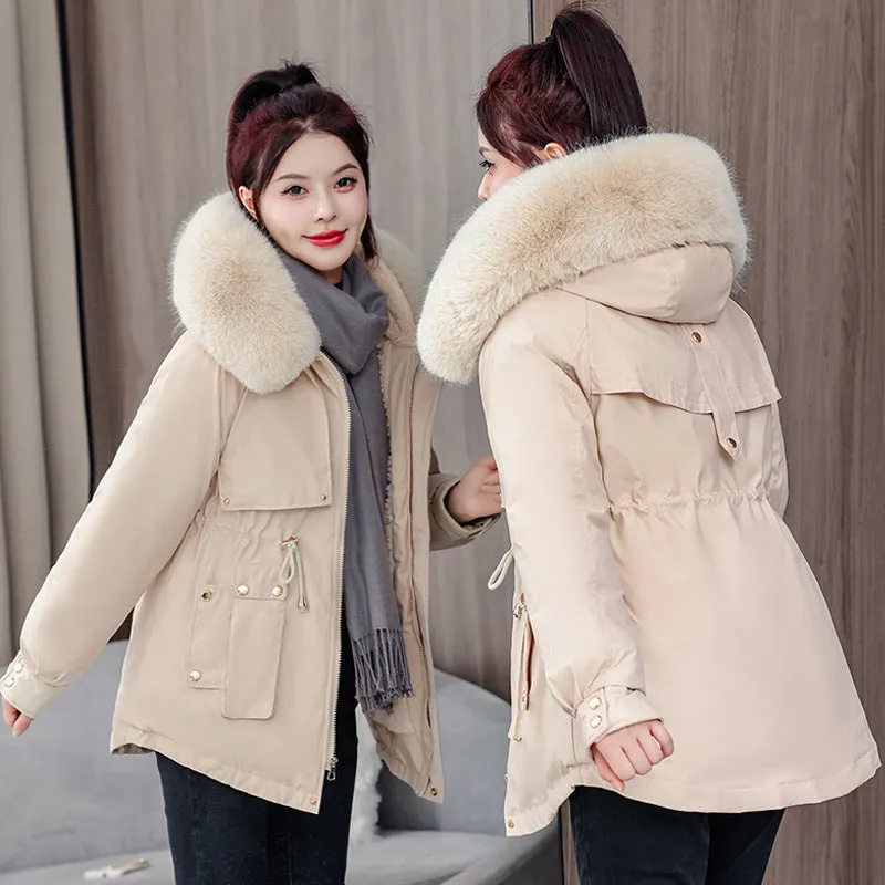 Elegant Hip-Length Fleece-Lined Parka for Winter
