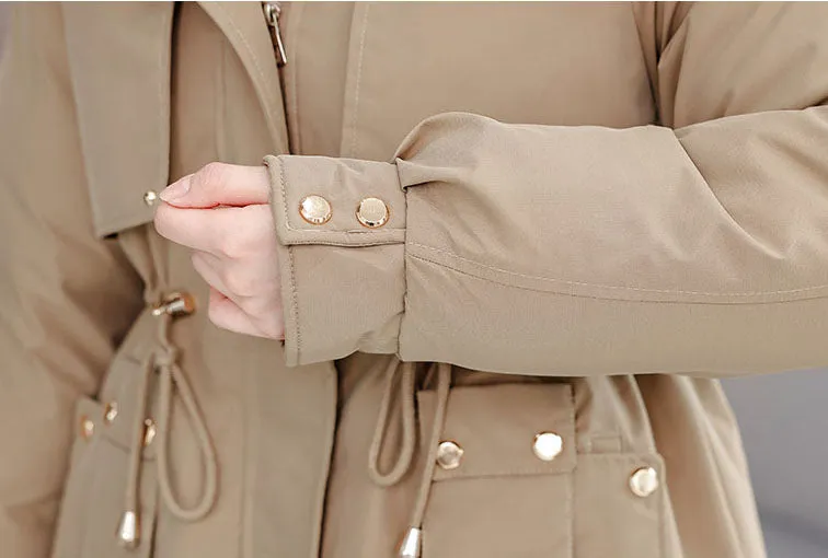 Elegant Hip-Length Fleece-Lined Parka for Winter