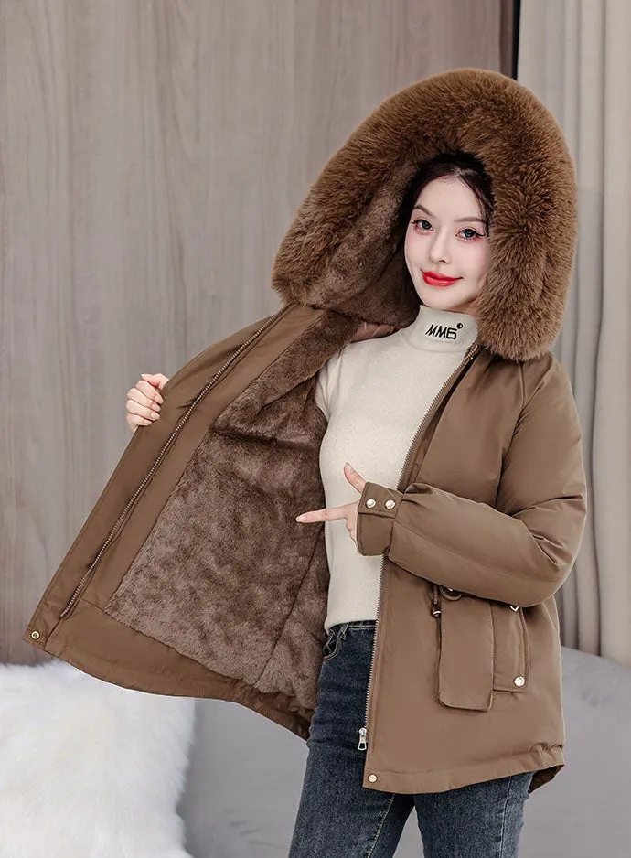 Elegant Hip-Length Fleece-Lined Parka for Winter