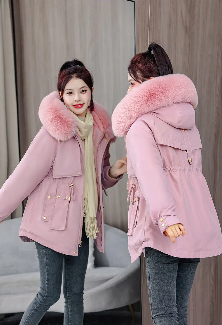 Elegant Hip-Length Fleece-Lined Parka for Winter