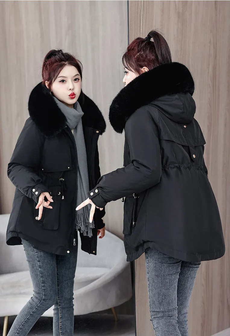Elegant Hip-Length Fleece-Lined Parka for Winter
